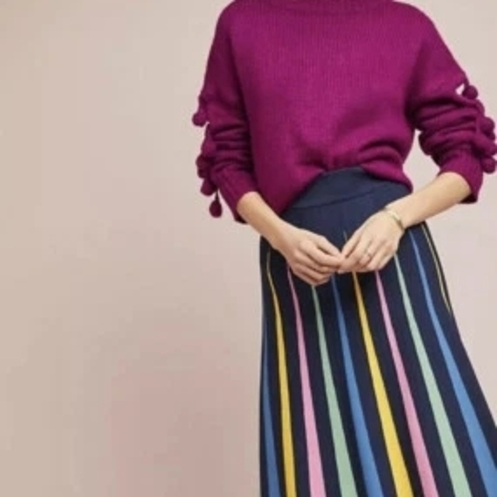 Anthropologie Navy Multicolor A-Line Skirt - Picture 2 of 12